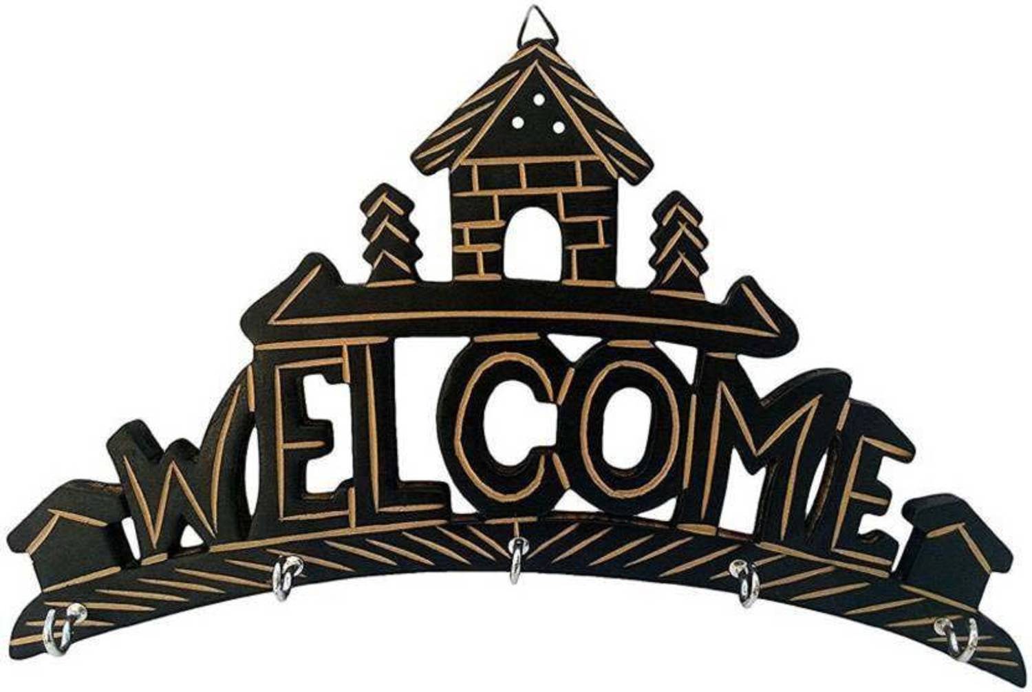 Alhind Handicraft Wooden Welcome Key Hanger Wall Decor Home for Wall Decorative Gift key holder for wall Wood Key Holder