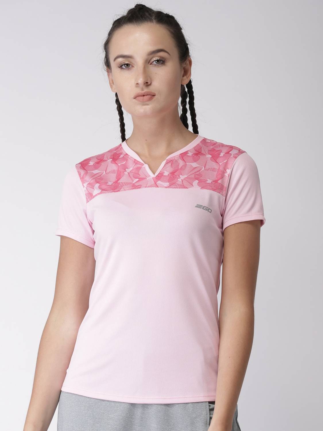2GO Printed Women V Neck Pink T-Shirt