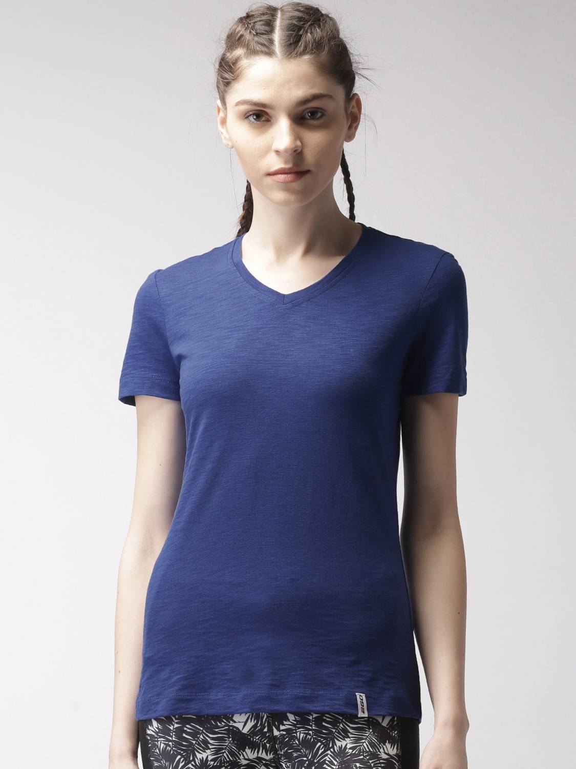 2GO Solid Women V Neck Blue T-Shirt
