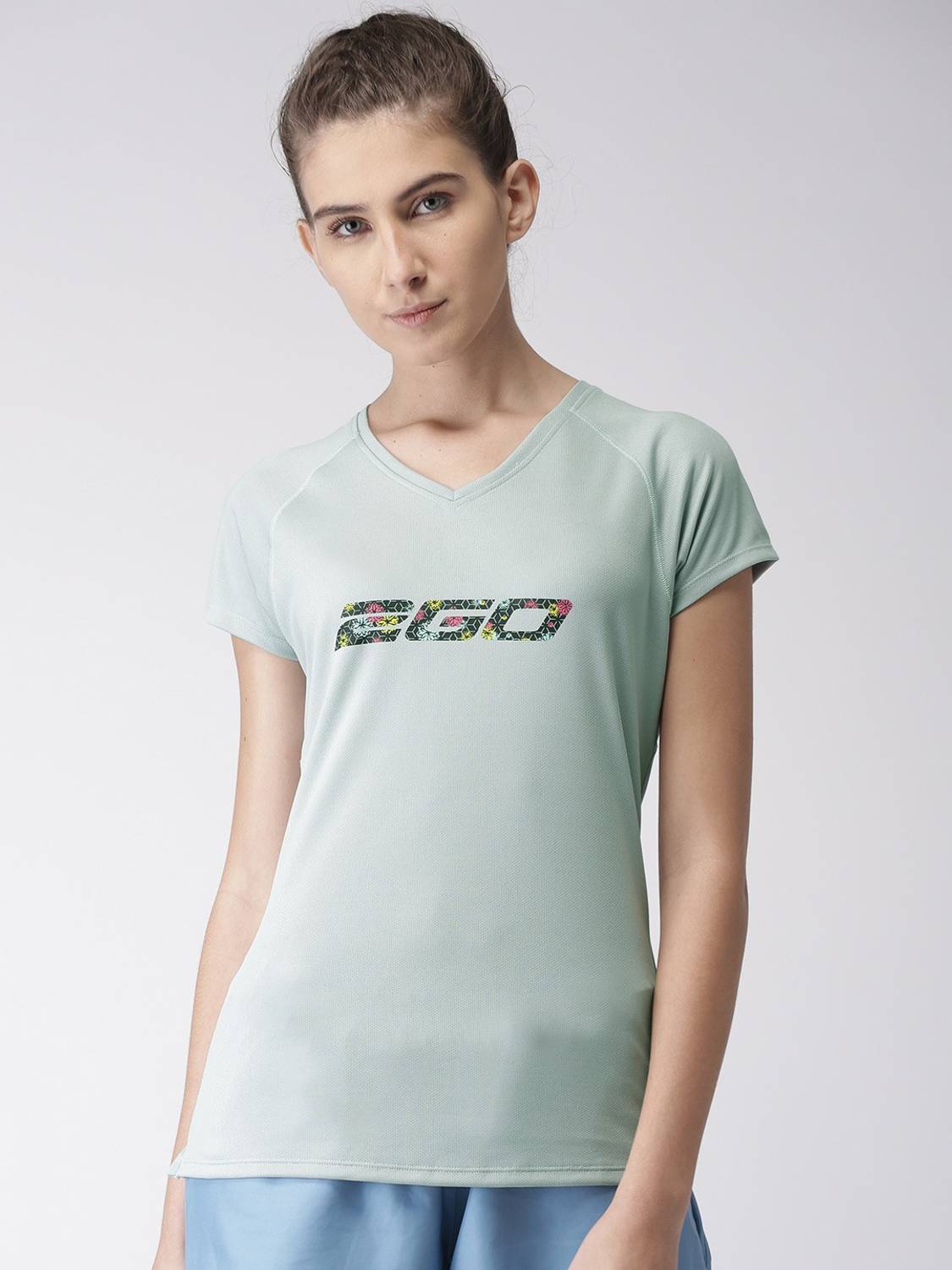 2GO Printed Women V Neck Grey T-Shirt