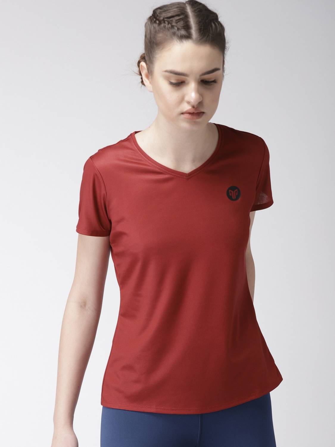 2GO Solid Women V Neck Red T-Shirt