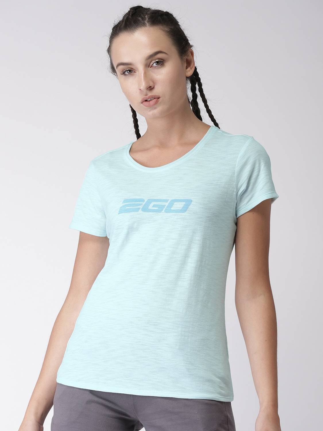 2GO Printed, Solid Women Round Neck White T-Shirt