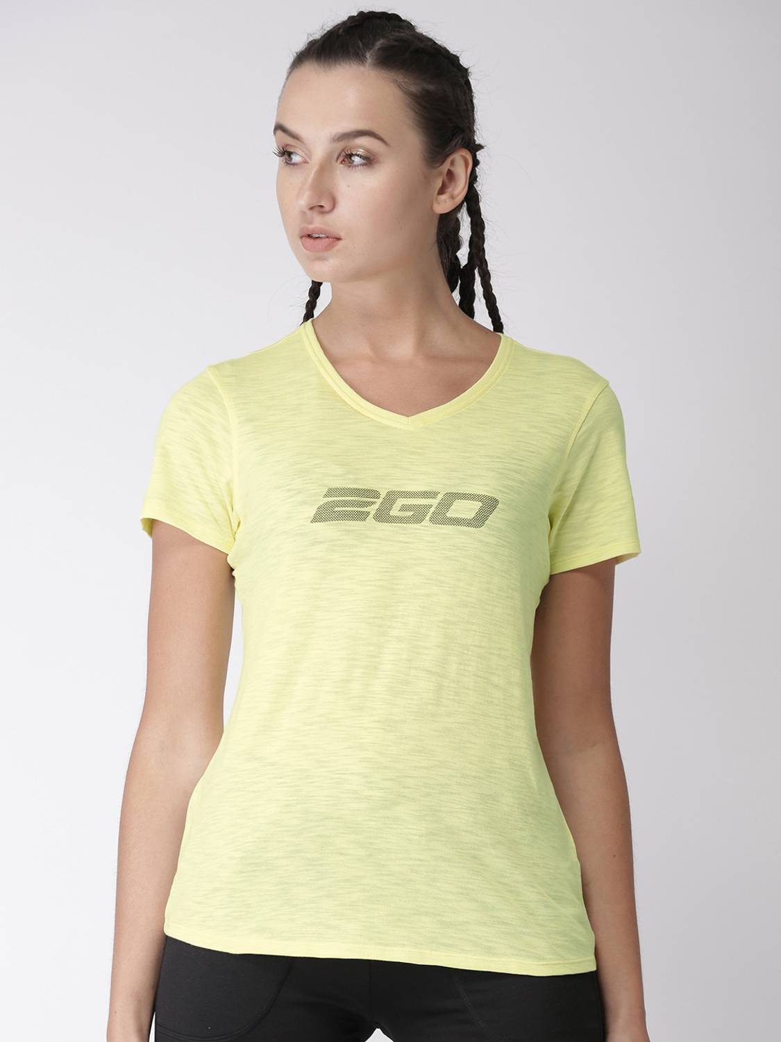 2GO Typography Women V Neck Yellow T-Shirt
