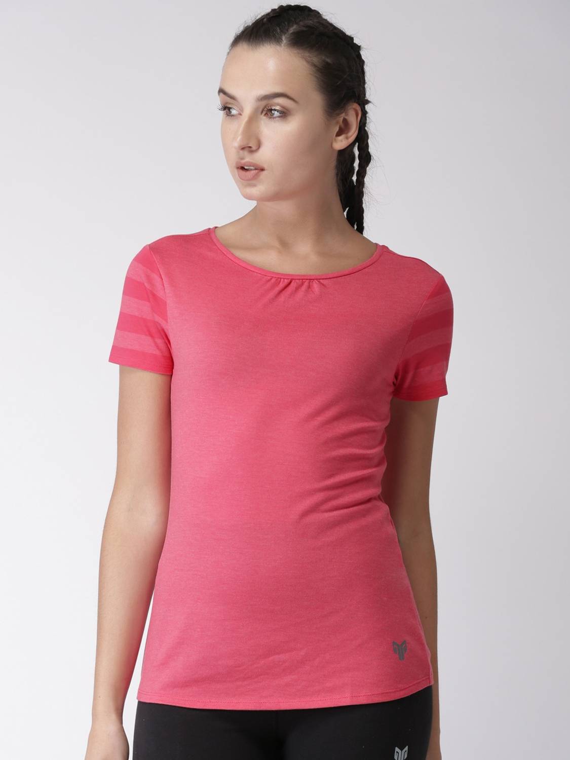 2GO Solid Women Round Neck Pink T-Shirt