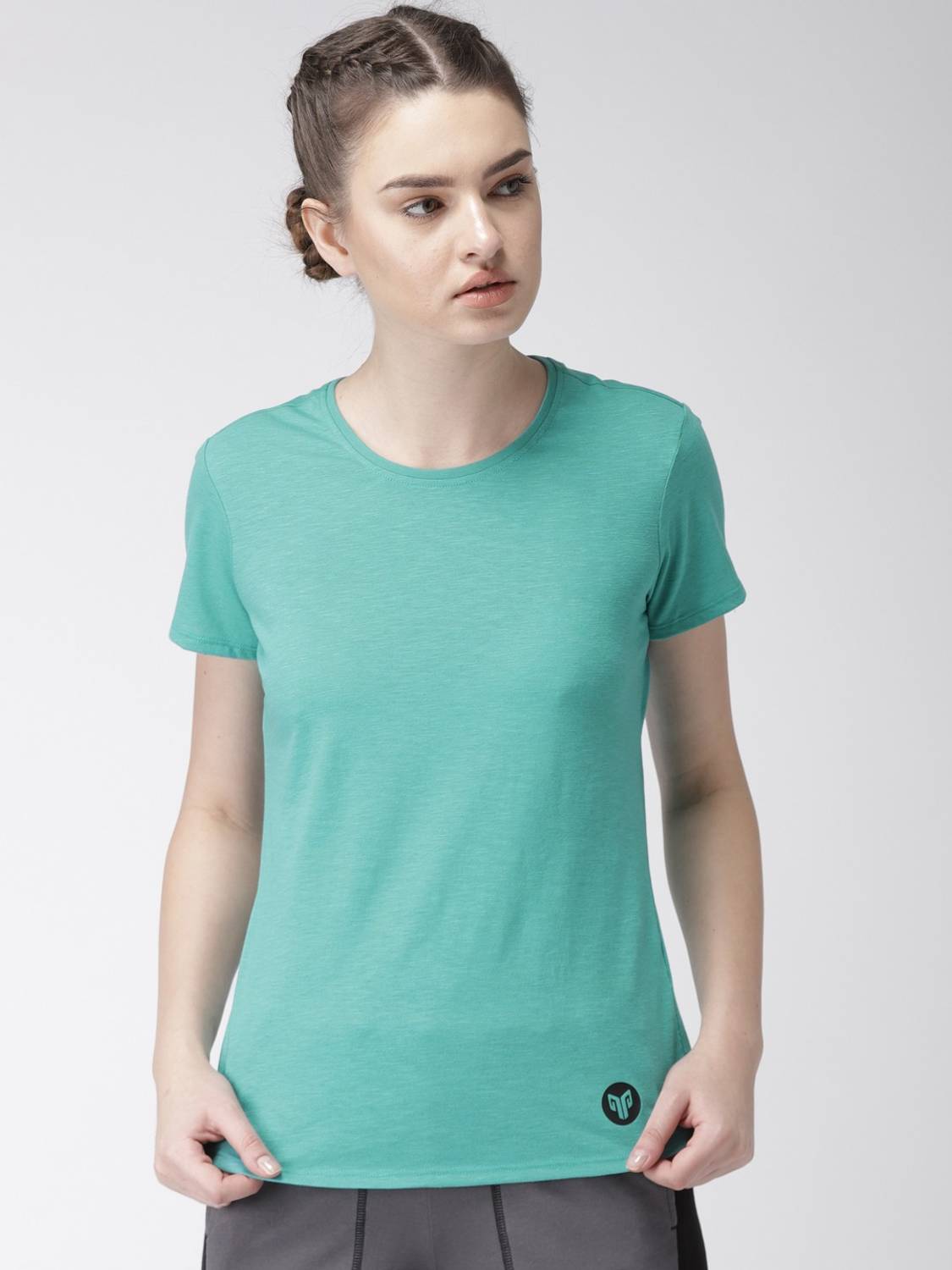 2GO Solid Women Round Neck Blue T-Shirt