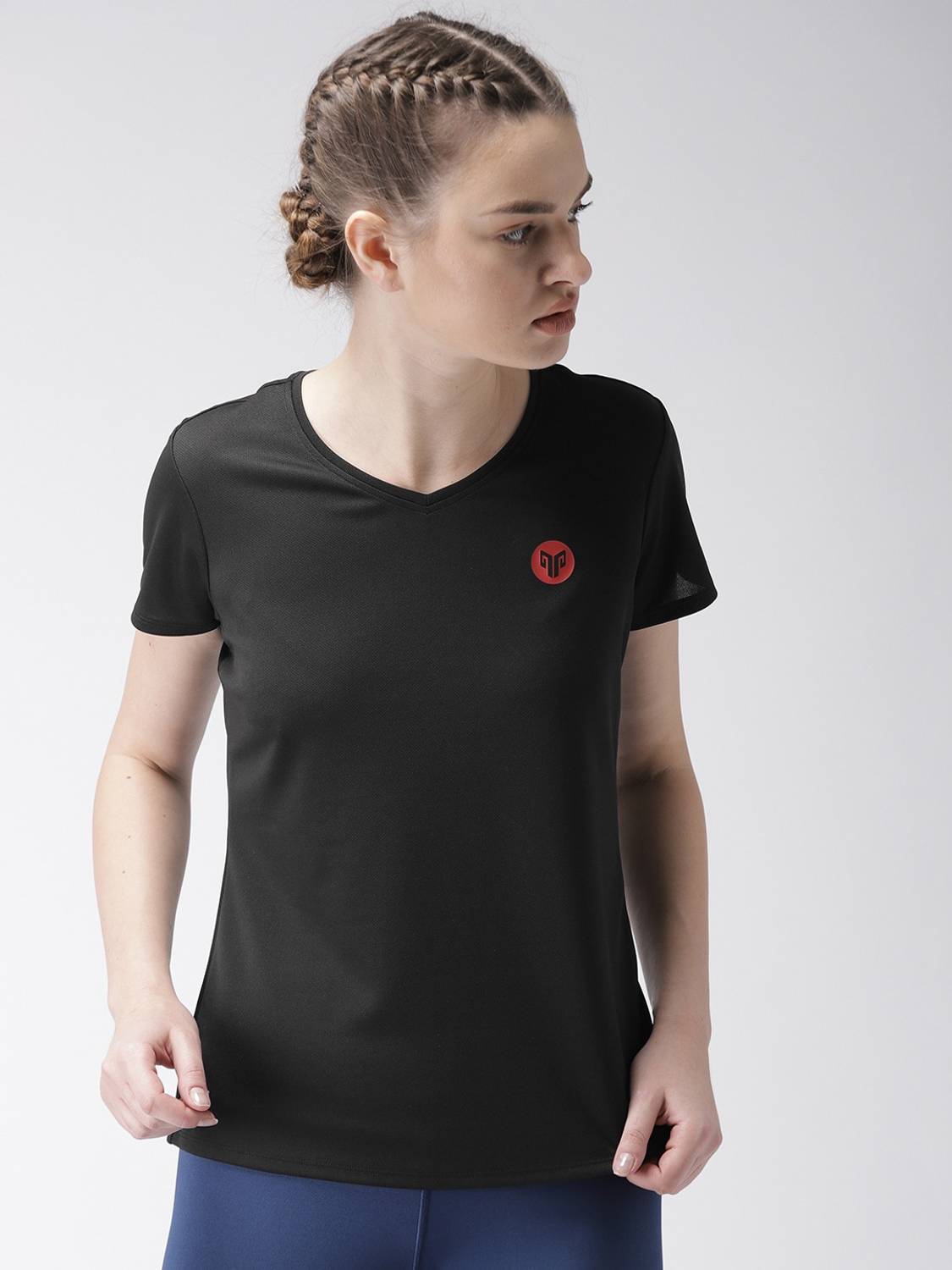 2GO Solid Women V Neck Black T-Shirt