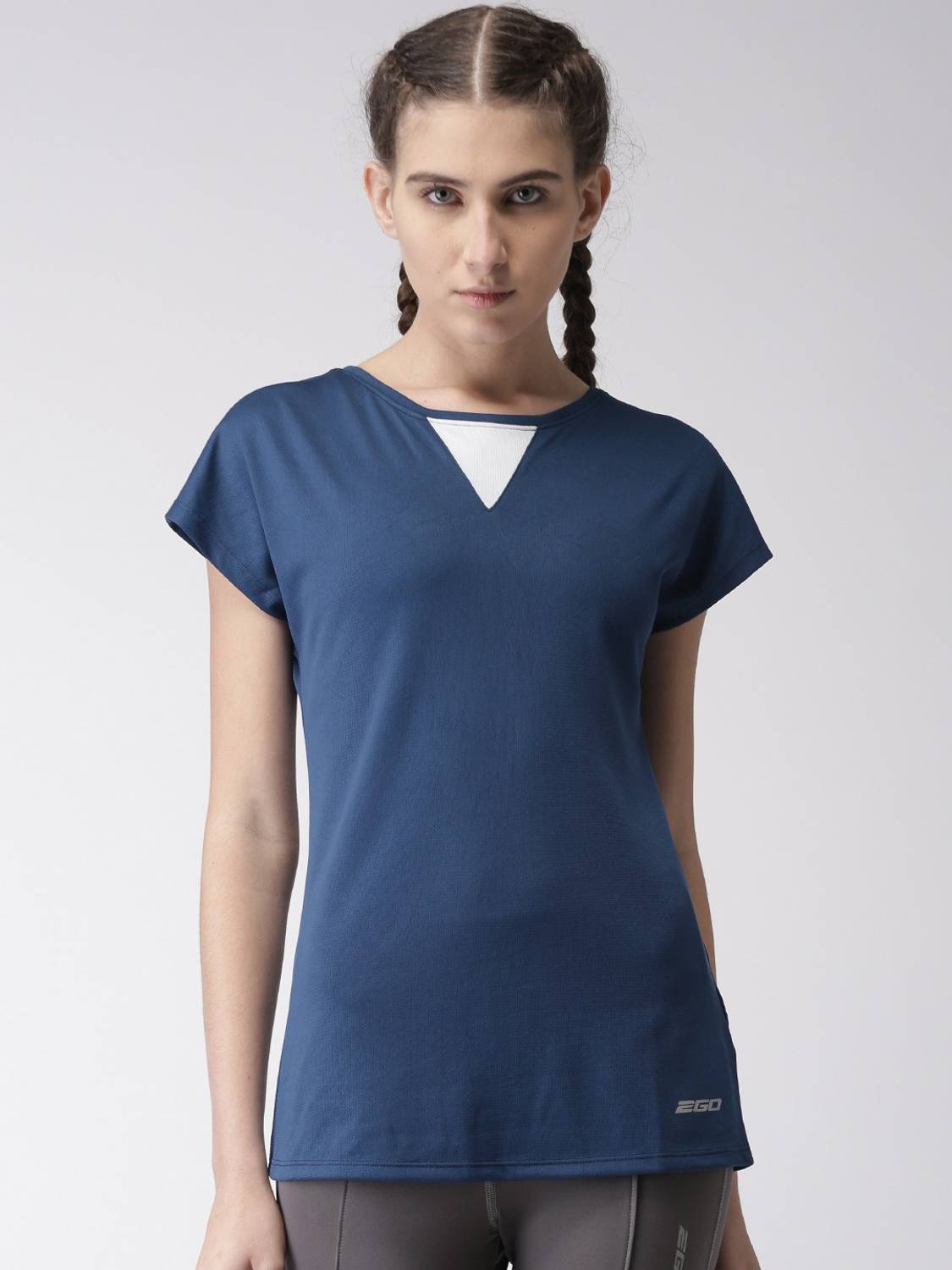 2GO Solid Women Scoop Neck Blue T-Shirt