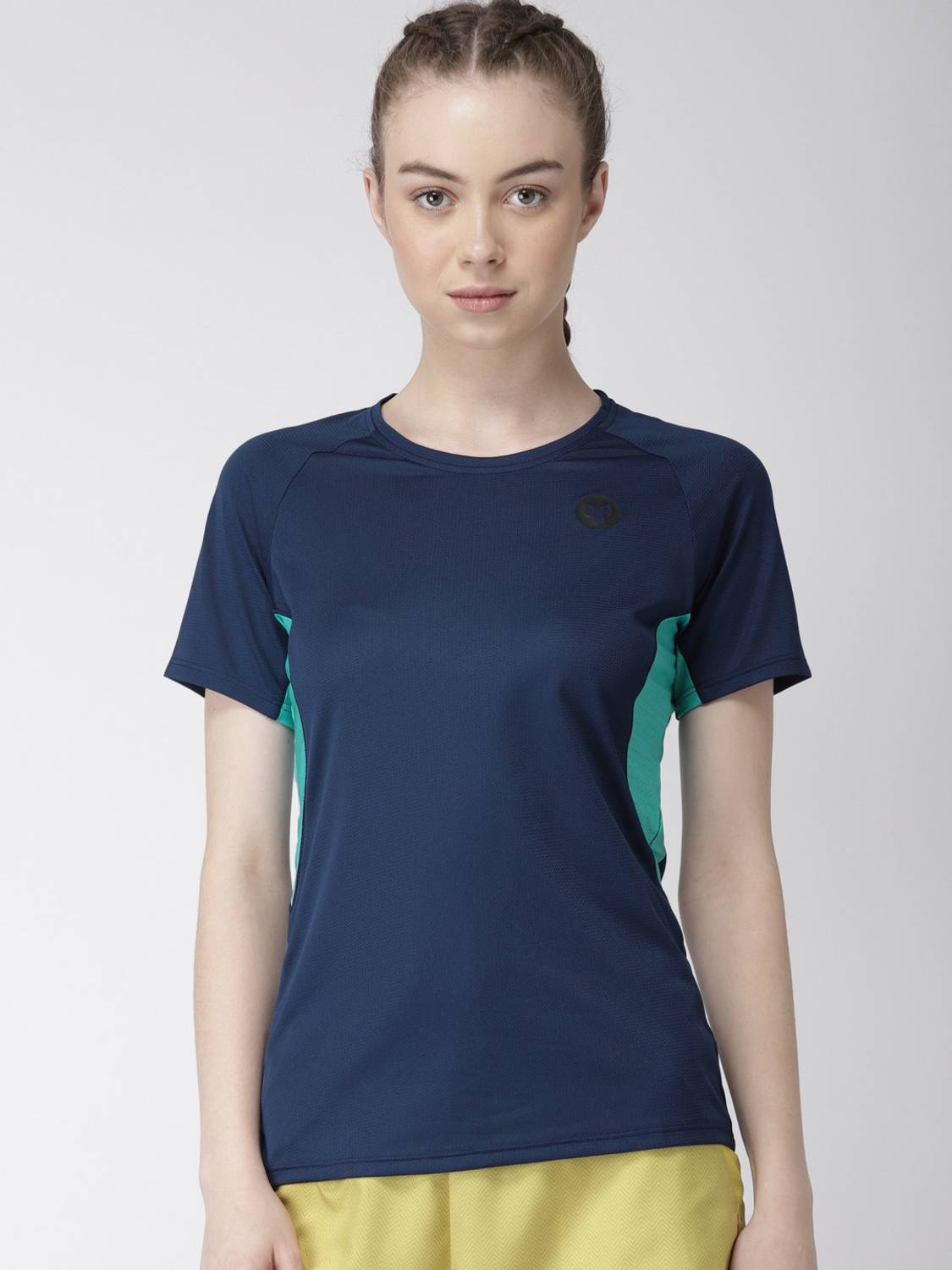 2GO Solid Women Round Neck Dark Blue T-Shirt