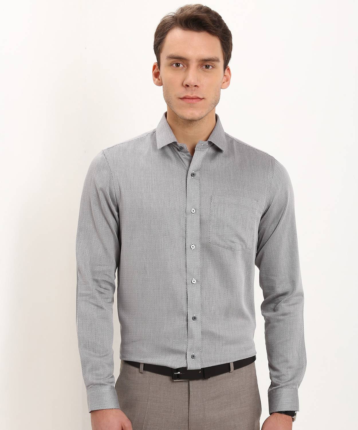 Arrow Newyork Men Self Design Formal Grey Shirt