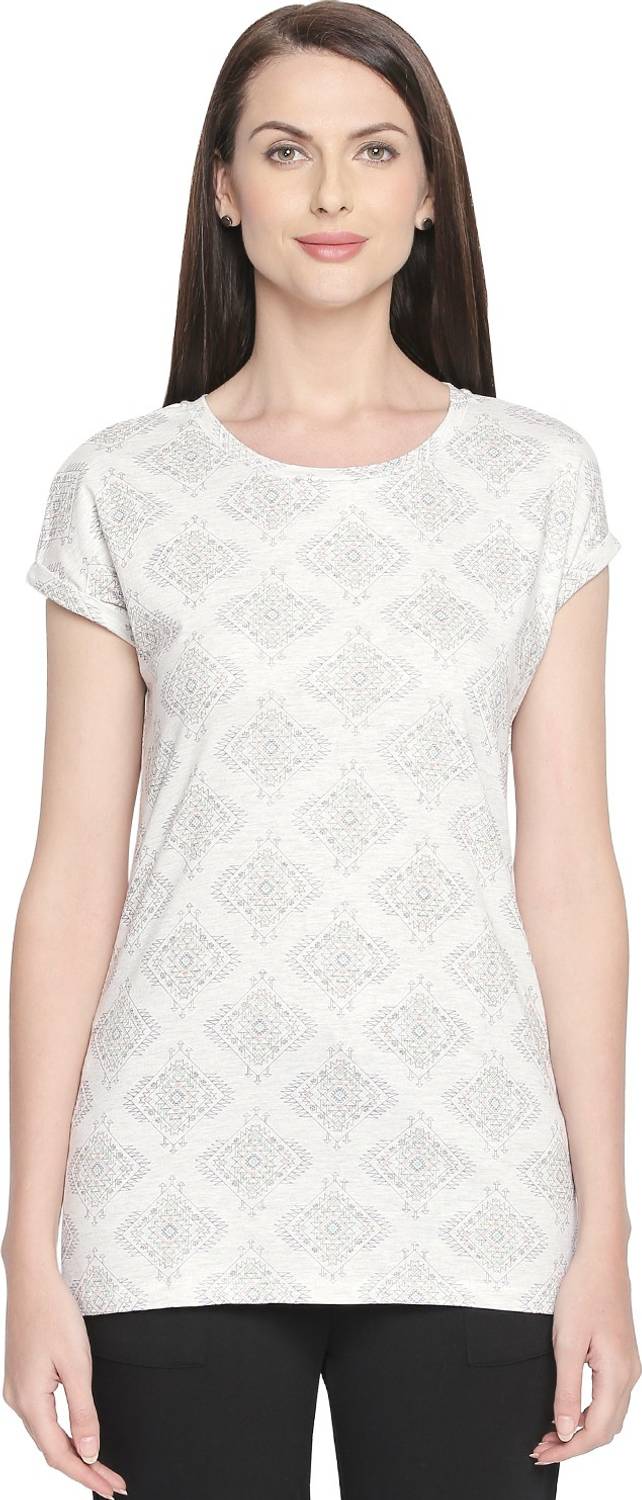 Ajile By Pantaloons Casual Regular Sleeve Printed Women White Top