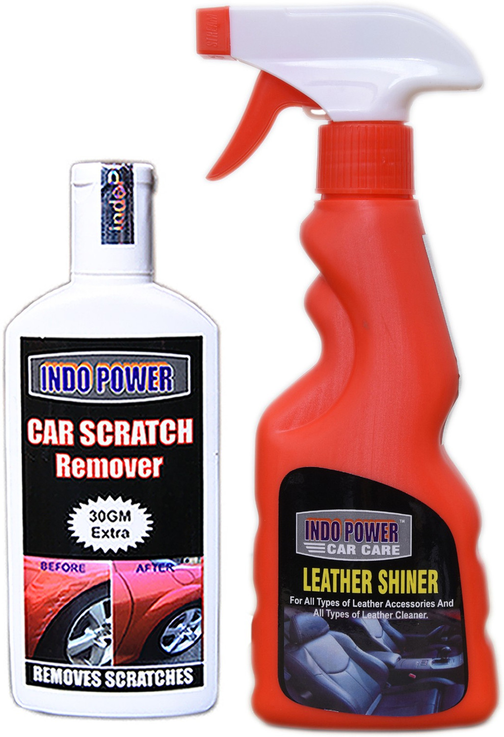 Image of INDOPOWER CC12 LEATHER SHINER SPRAY 250ml+ Scratch Remover 100gm. Vehicle Interior Cleaner
