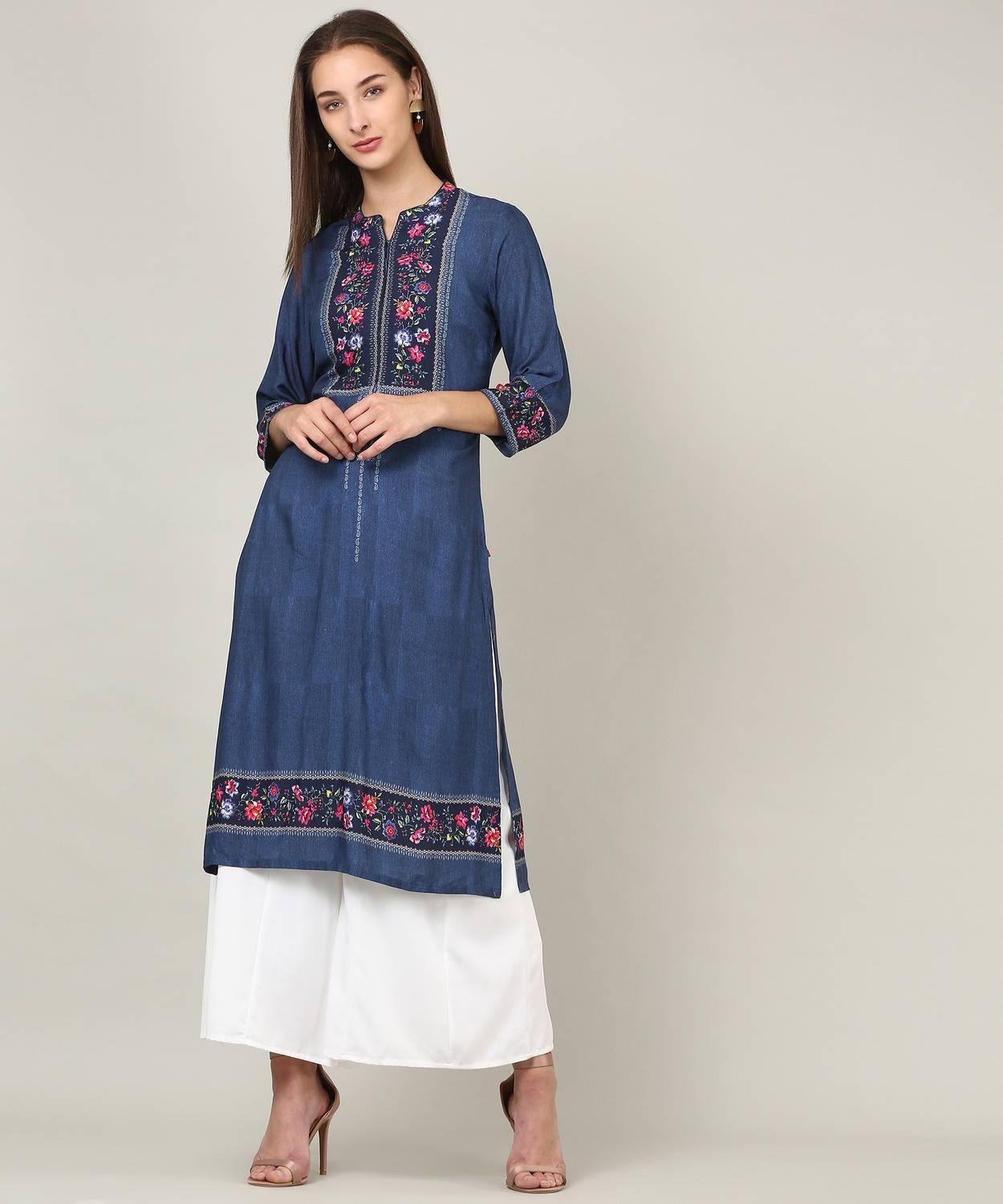BIBA Women Embroidered, Floral Print Straight Kurta