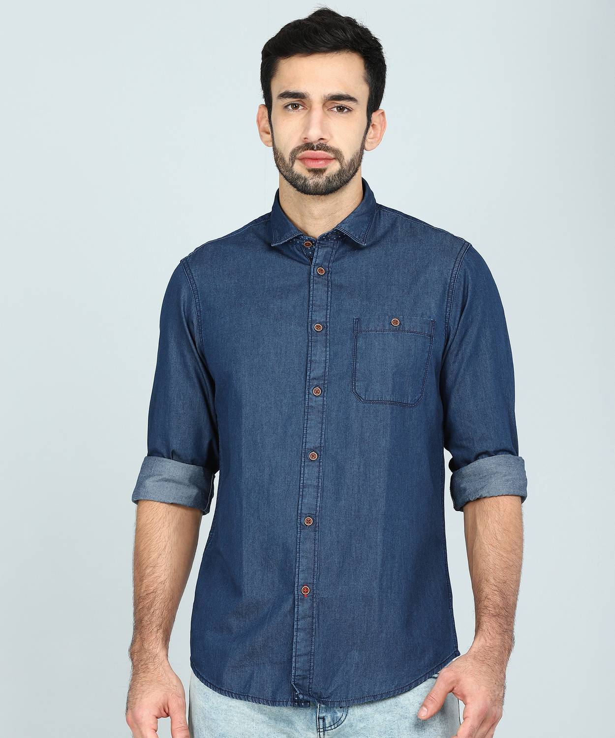 Arrow Jeans Men Solid Casual Blue Shirt