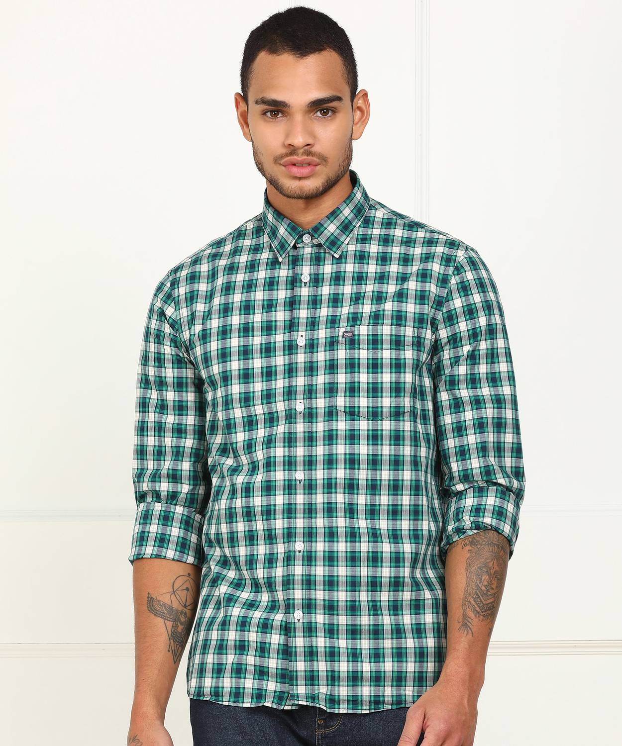 Arrow Sport Men Checkered Casual Green Shirt