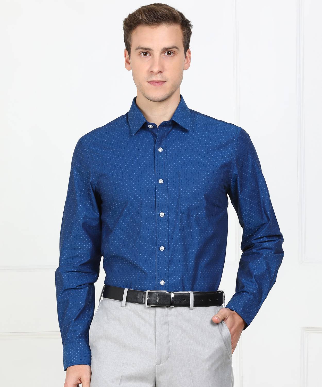 ARROW Men Self Design Formal Blue Shirt