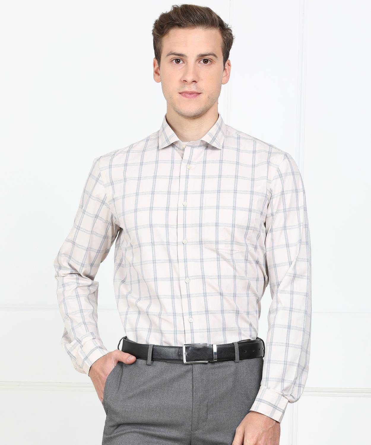 Arrow Newyork Men Checkered Formal Beige Shirt