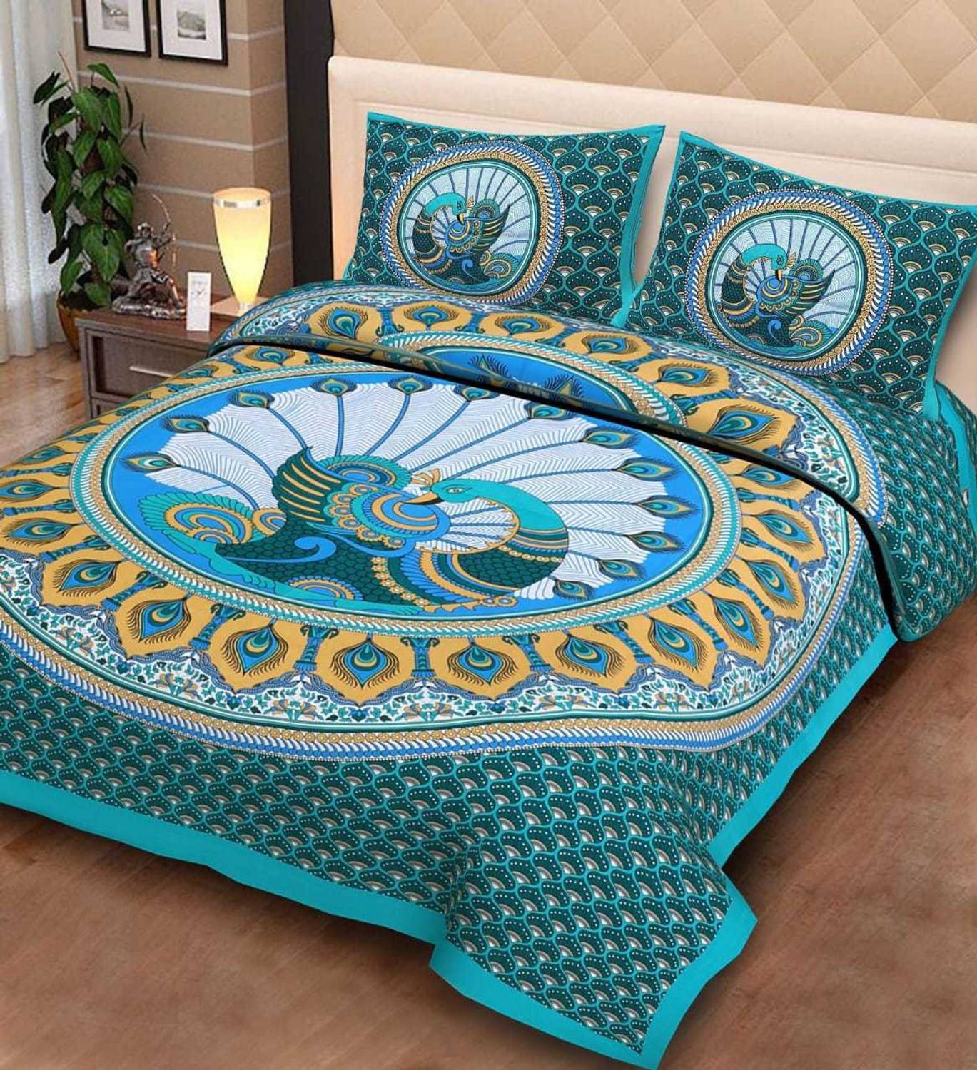 24x7 Home Store Cotton Double Flat 140 TC Printed 1 Bedsheet with 2 Pillow Covers