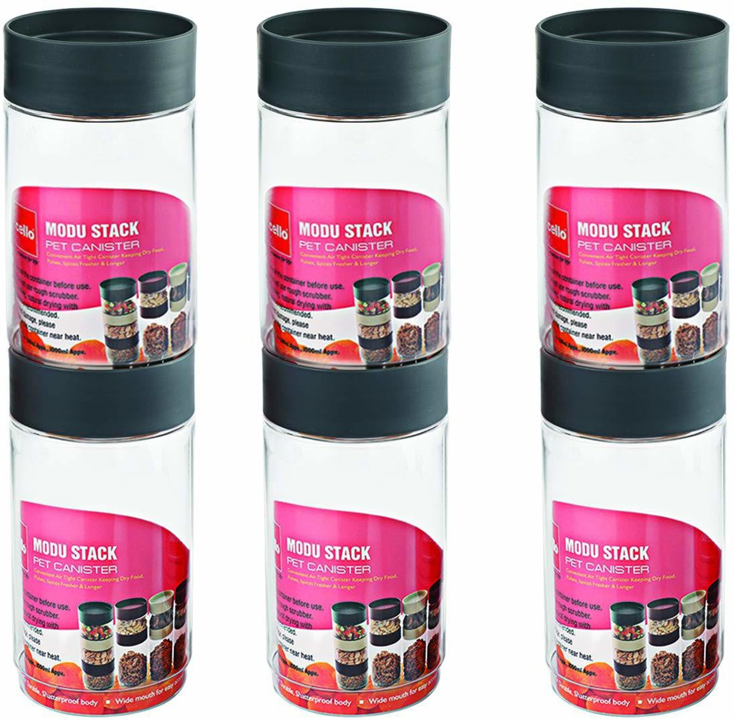Image of cello Plastic Grocery Container - 750 ml (Pack of 6, Grey)