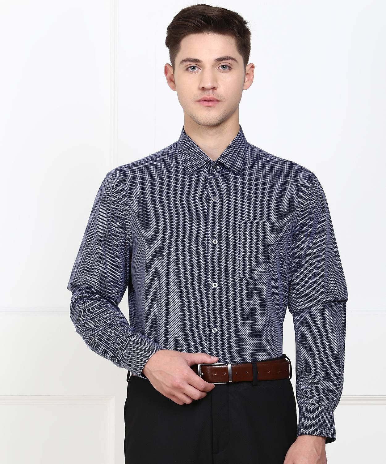 ARROW Men Self Design Casual Dark Blue Shirt