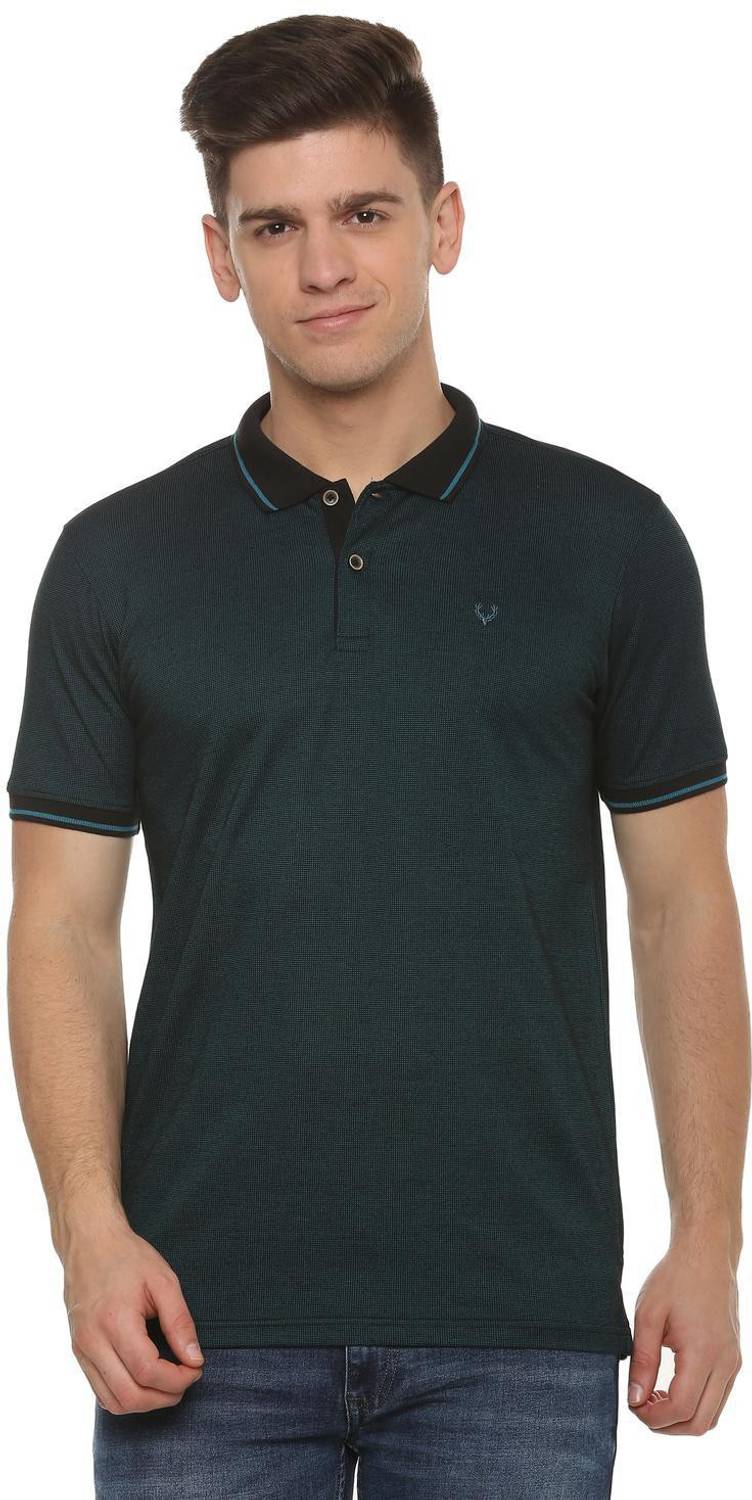 Allen Solly Self Design Men Polo Neck Blue T-Shirt