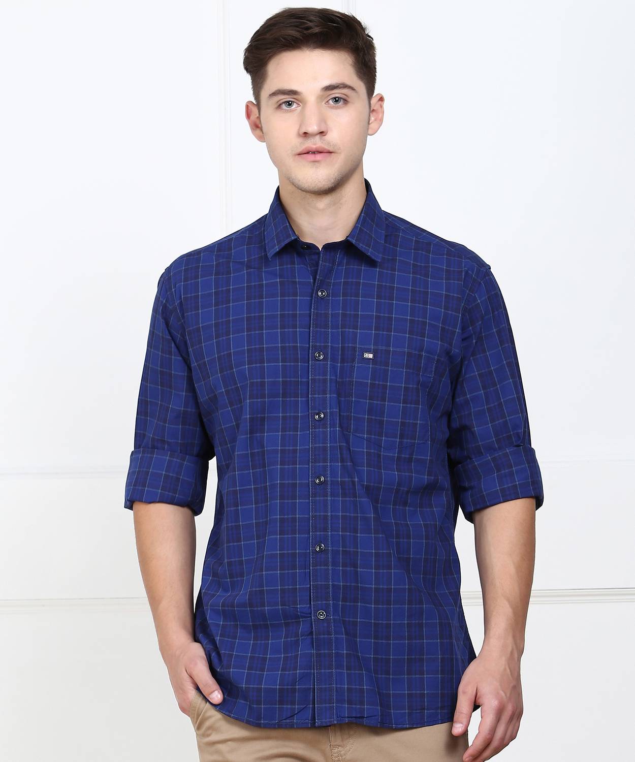 Arrow Sport Men Checkered Casual Dark Blue Shirt