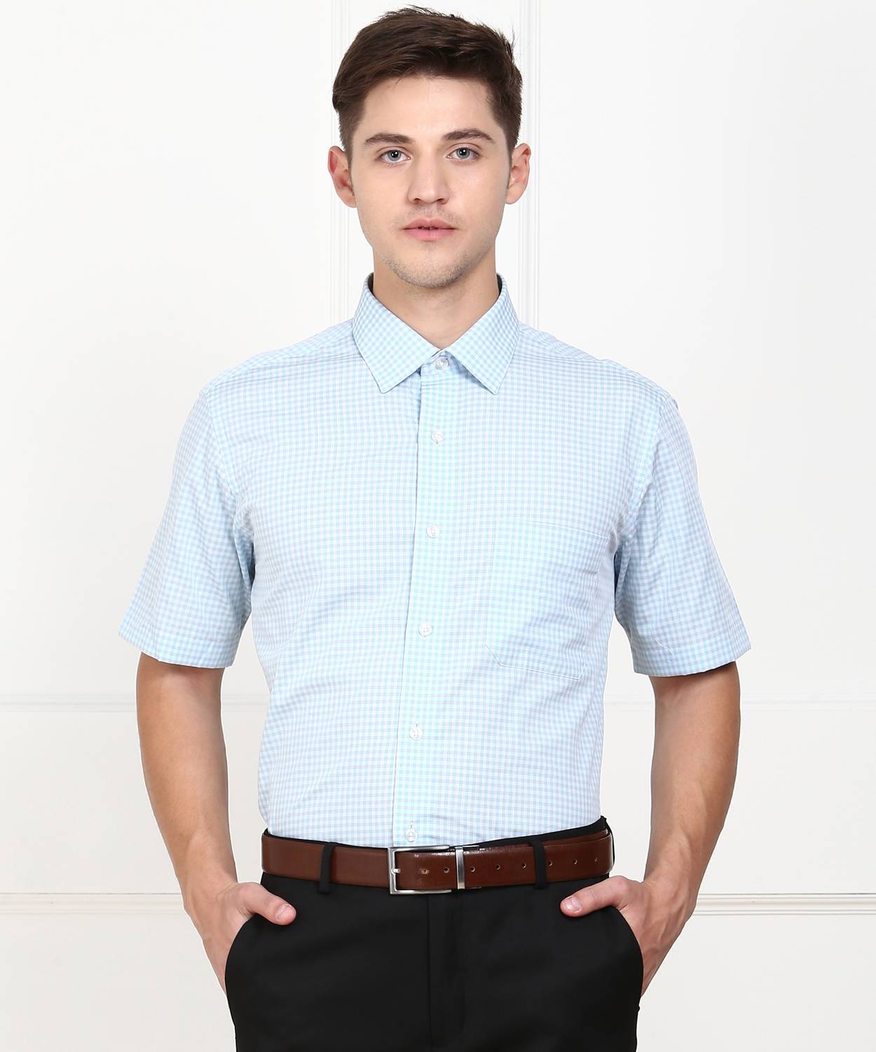 ARROW Men Checkered Formal Light Blue Shirt