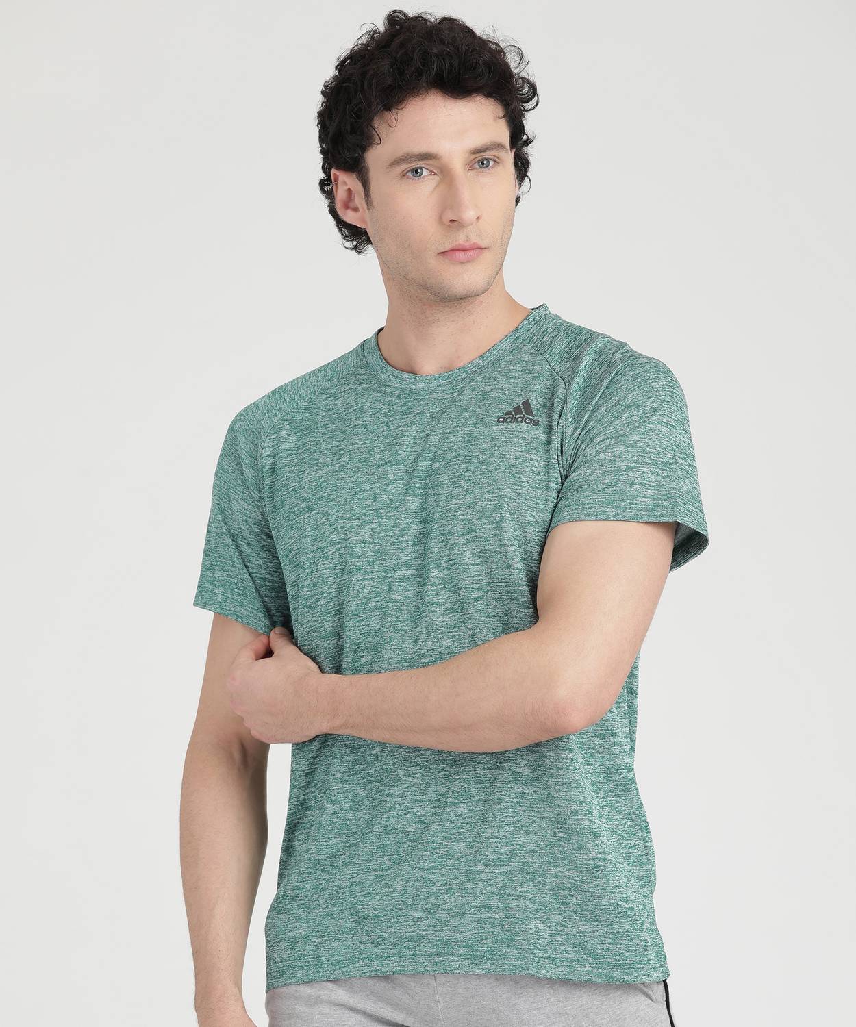 ADIDAS Solid Men Round Neck Green T-Shirt