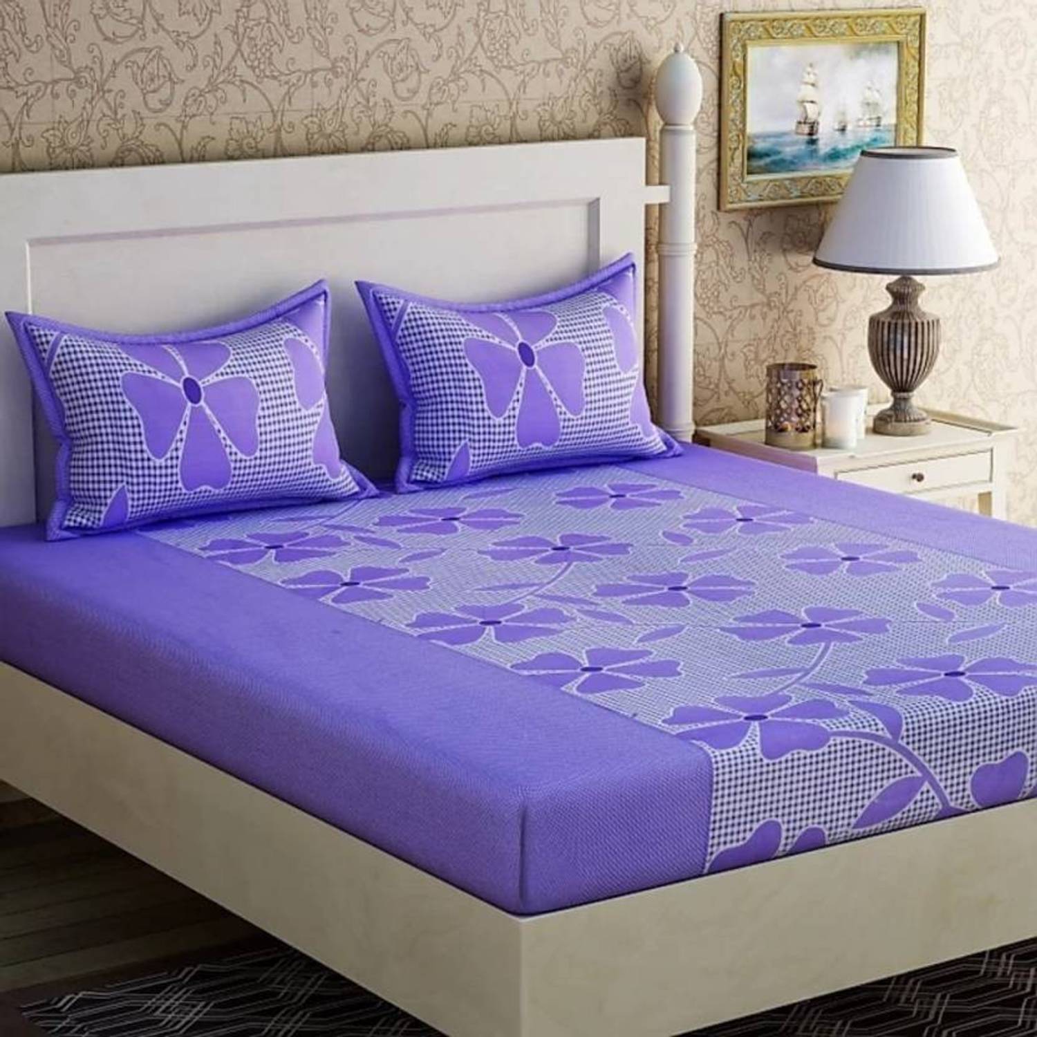 ANAND Polycotton Double Flat 120 TC Printed 1 Bedsheet with 2 Pillow Covers