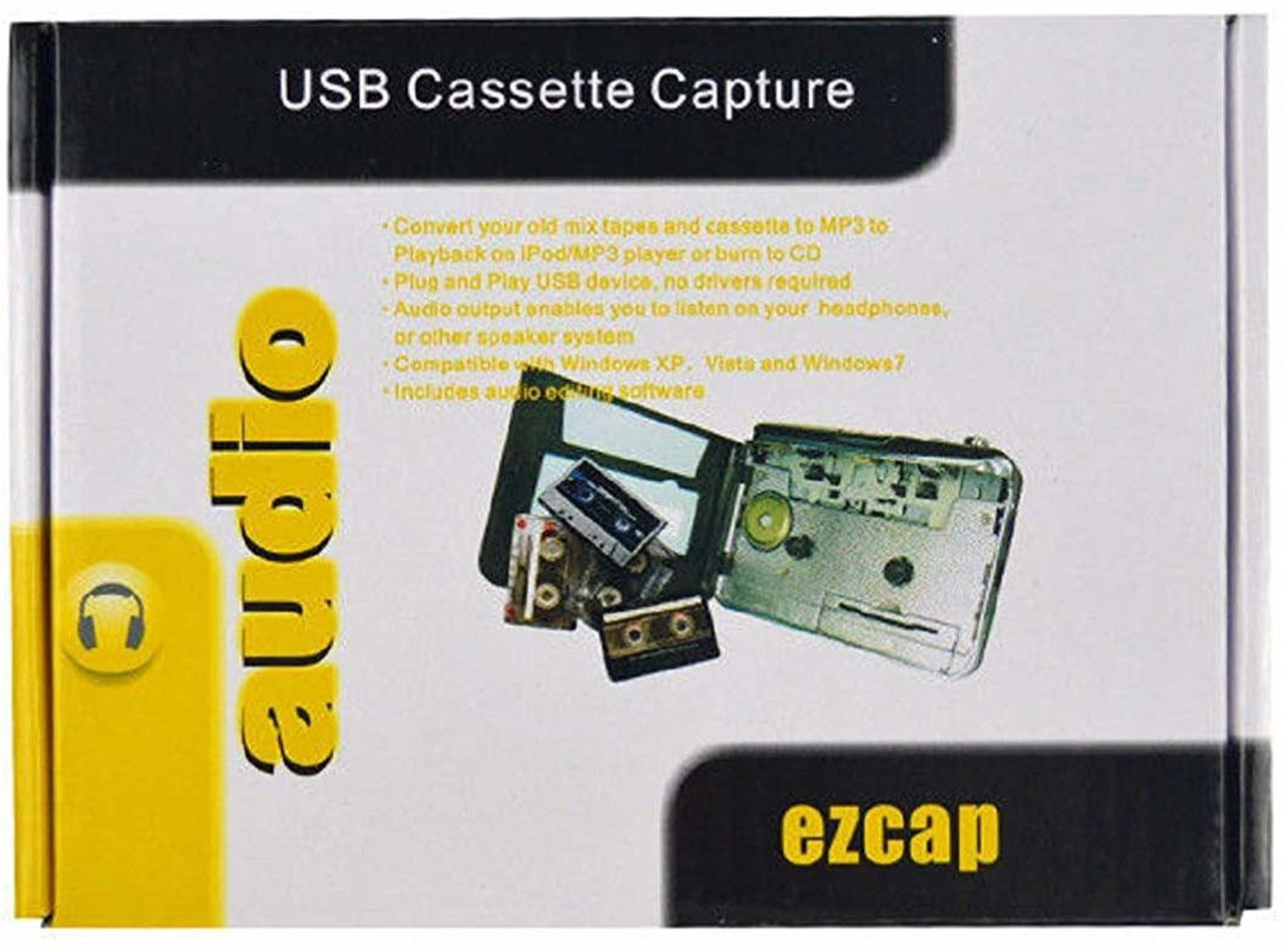 Image of microware USB Cassette capture USB Cassette-to-MP3 Converter Capture, Audio Super USB Portable Cassette / Tape to PC MP3 Switcher Converter with Earphone MP3 Player MP3 Player