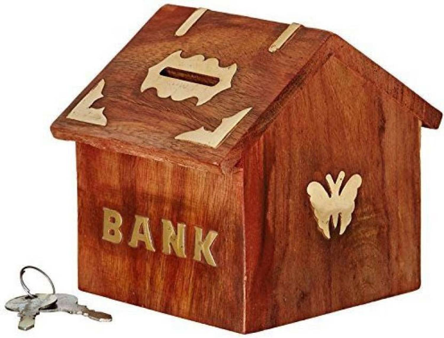 Alhind Handicraft Wooden Carving Safe Coin Money Bank Saving Box - Gifts For Kids | Boys | Girls | Adults - Wood Vacation Piggy Bank Coin Bank