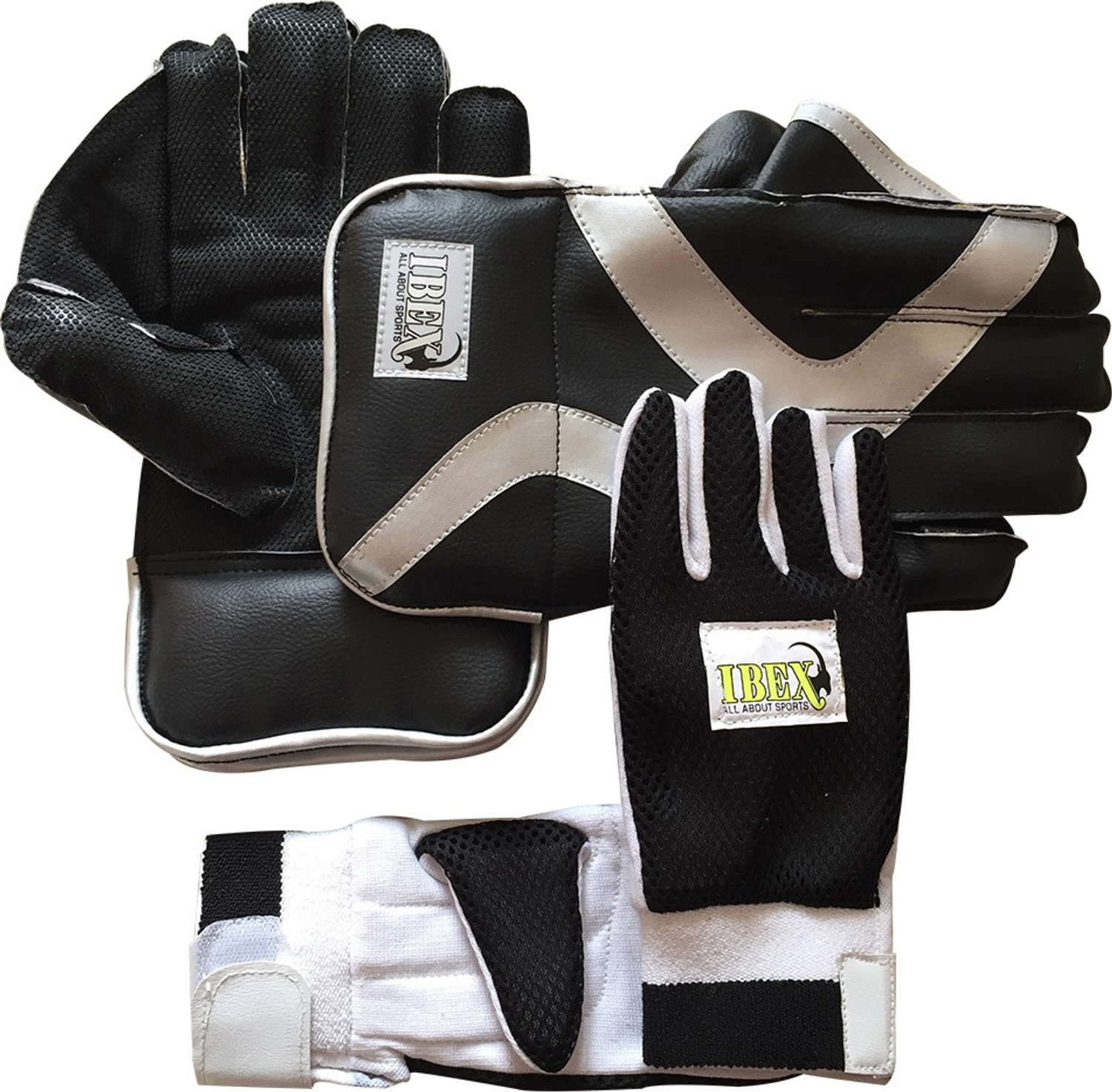 Image of IBEX Regular Wicket Keeping Gloves Combo Black With Inner Gloves Wicket Keeping Gloves