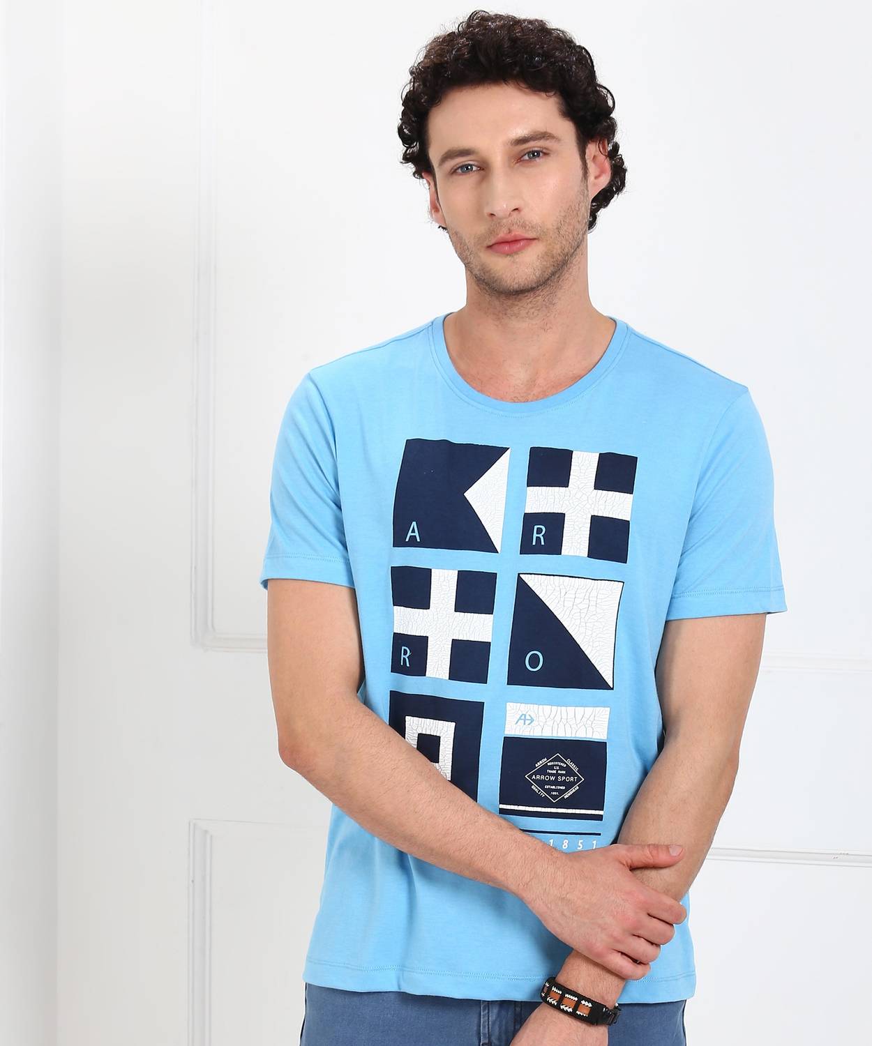 Arrow Sport Printed Men Round Neck Blue T-Shirt