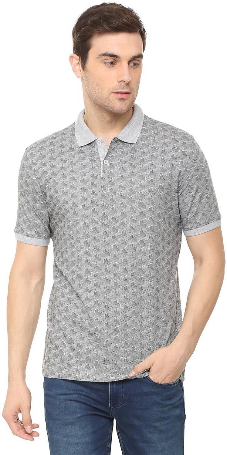 Allen Solly Printed Men Polo Neck Grey T-Shirt