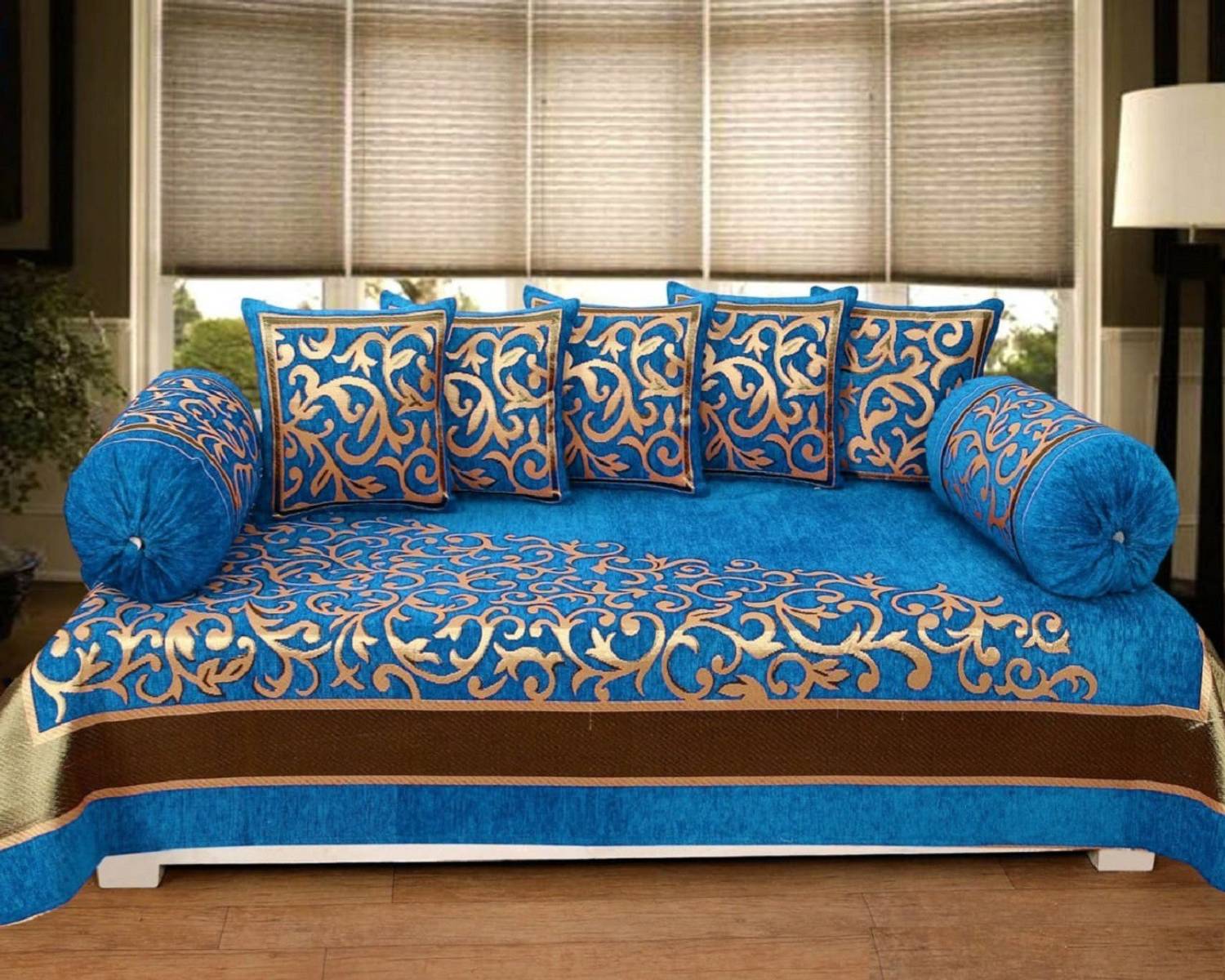 24x7 Home Store Chenille Floral Diwan Set