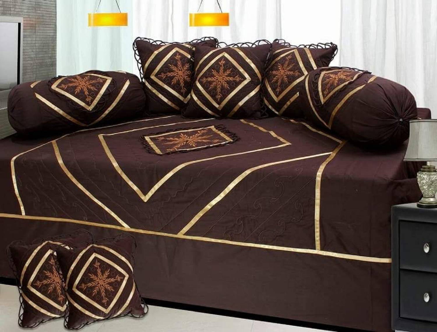 24x7 Home Store Cotton Embroidered Diwan Set