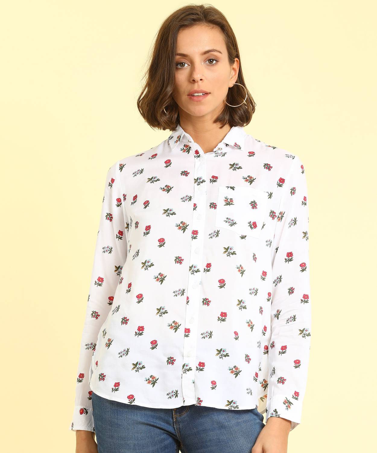 Allen Solly Women Printed Casual White Shirt