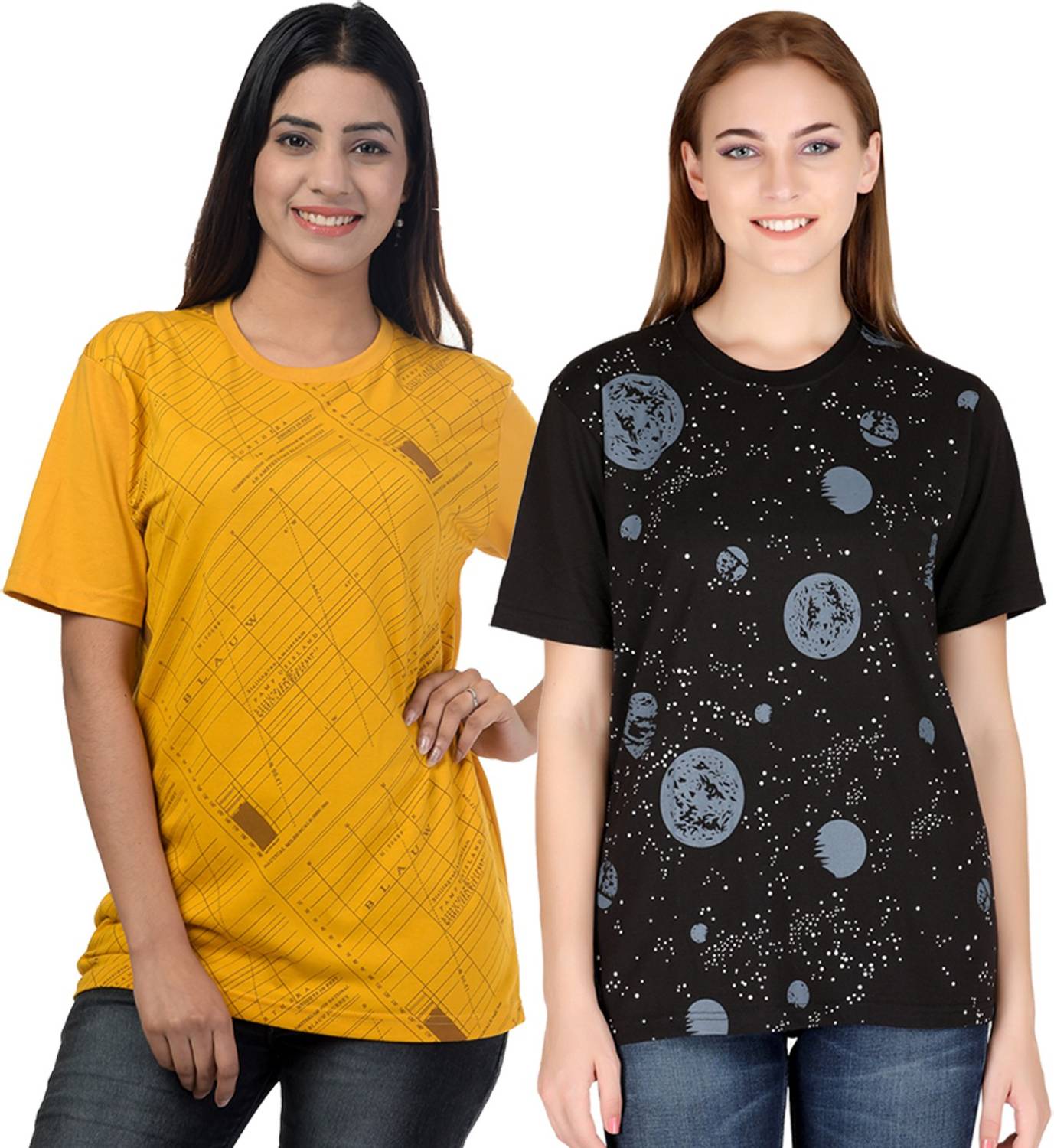 69GAL Printed Women Round Neck Multicolor T-Shirt