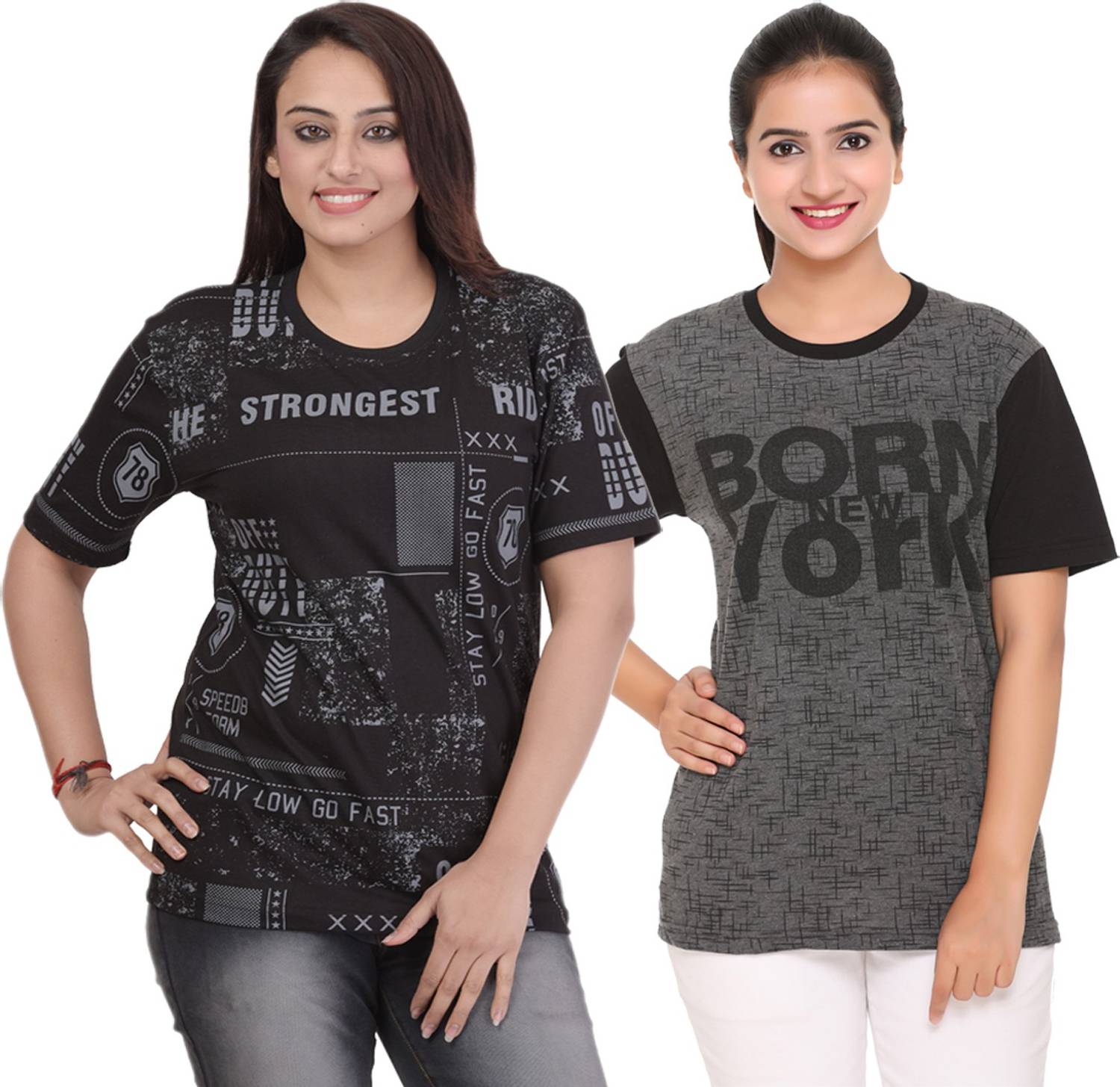 69GAL Printed Women Round Neck Multicolor T-Shirt