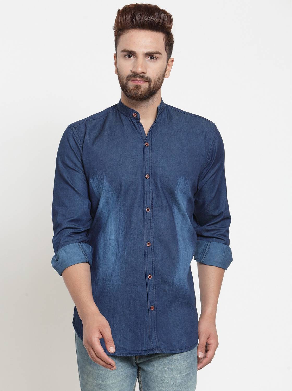 F2M Men Washed Casual Blue Shirt