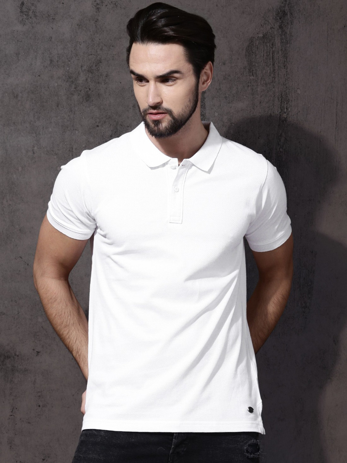 Image of Roadster Solid Men Polo Neck White T-Shirt