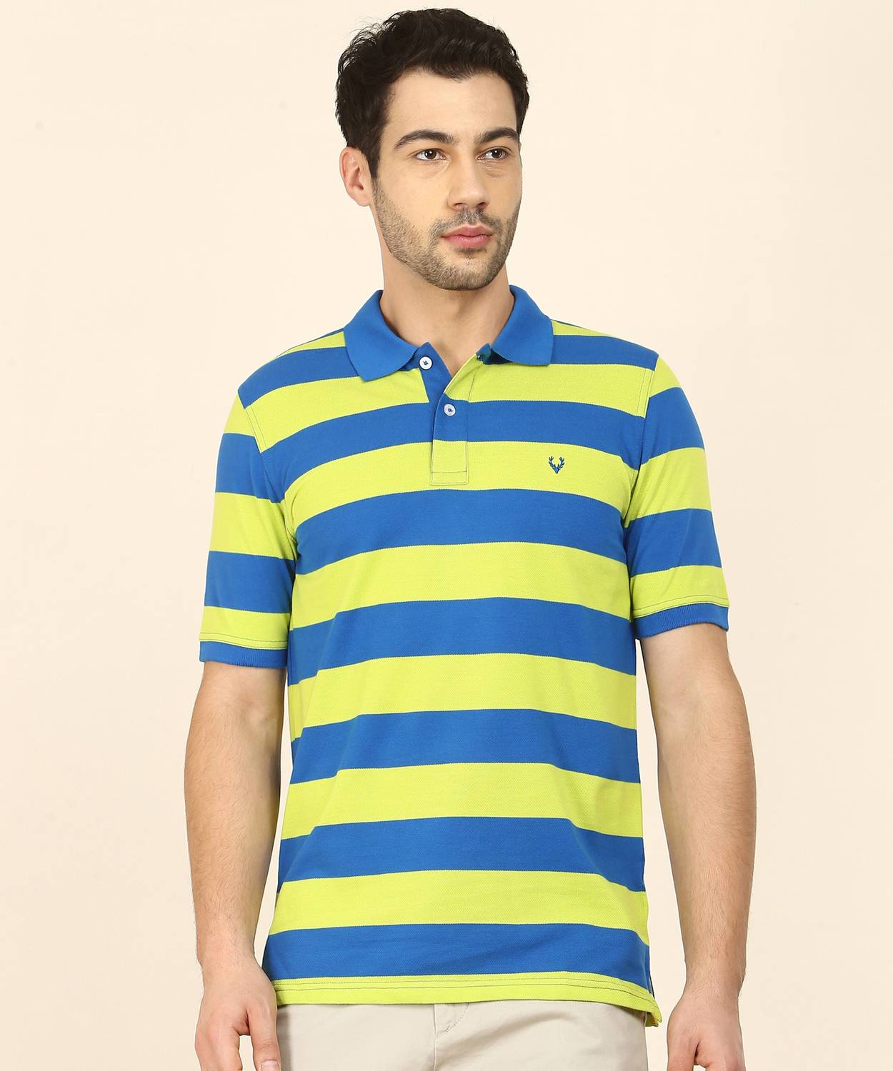 Allen Solly Striped Men Polo Neck Green, Blue T-Shirt