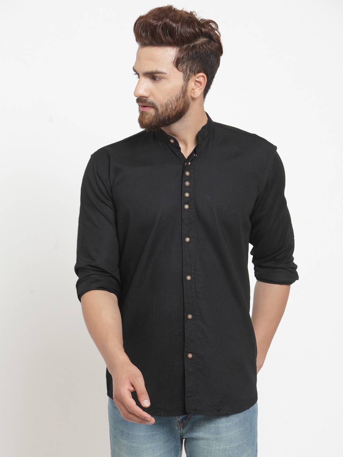 F2M Men Solid Casual Black Shirt