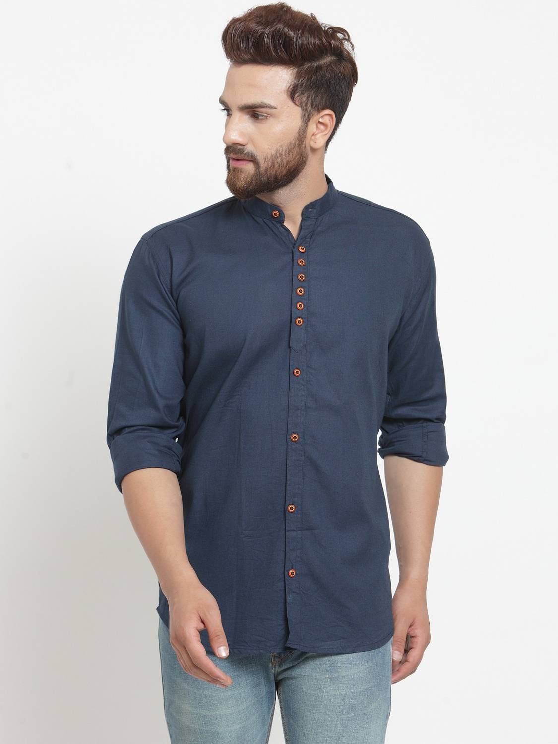 F2M Men Solid Casual Blue Shirt