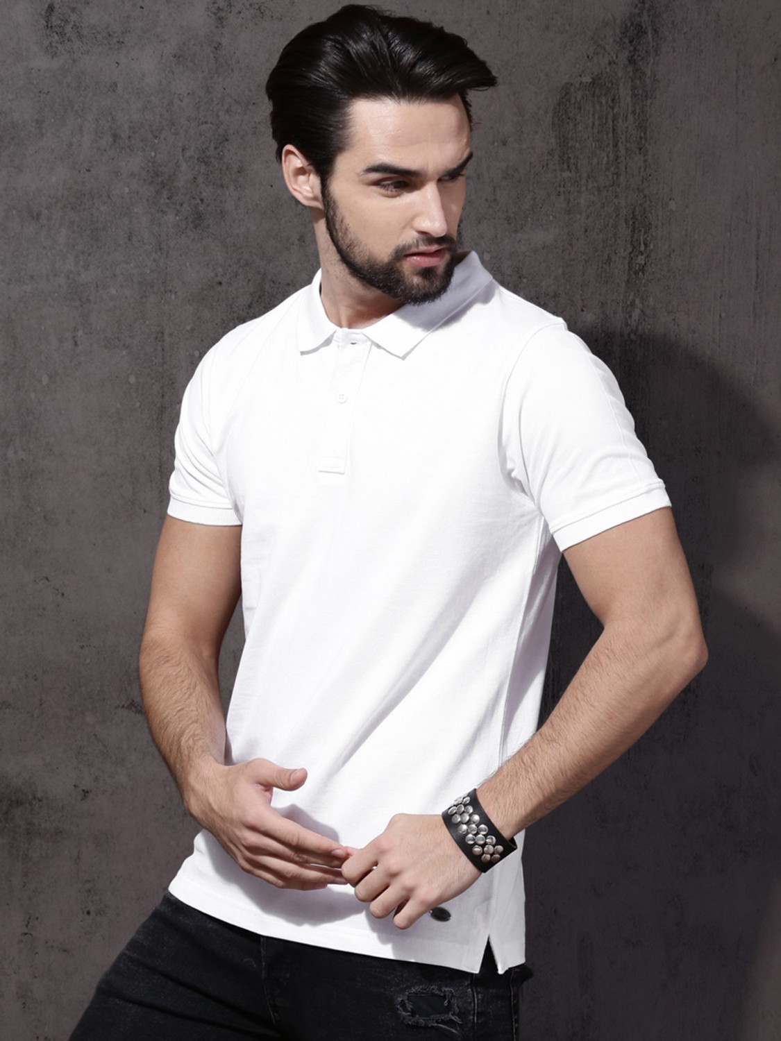 Image of Roadster Solid Men Polo Neck White T-Shirt