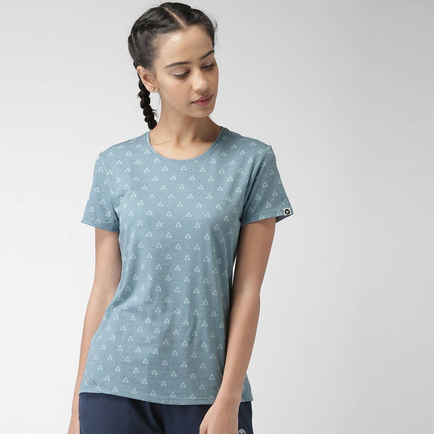 2GO Printed Women Round Neck Light Blue T-Shirt