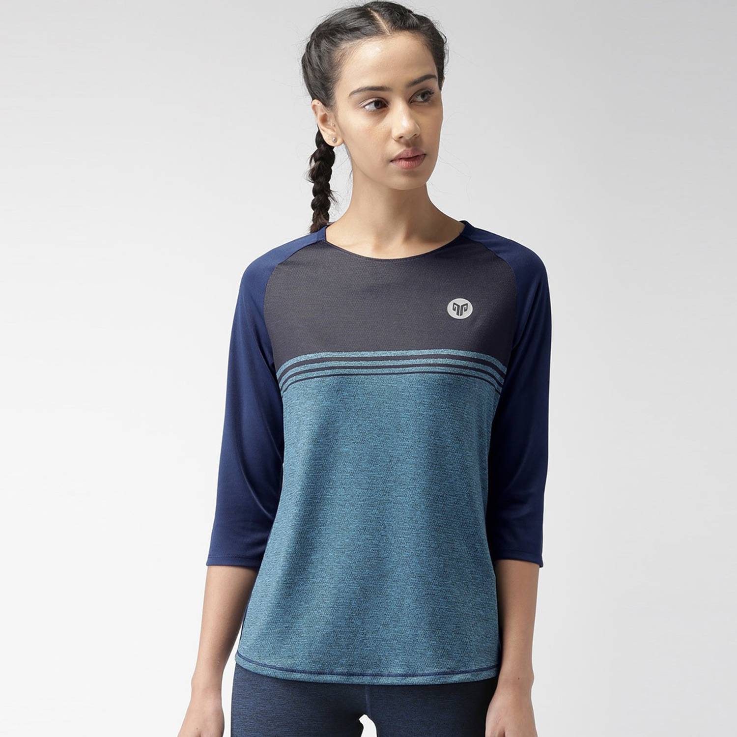 2GO Colorblock Women Round Neck Blue, Black T-Shirt