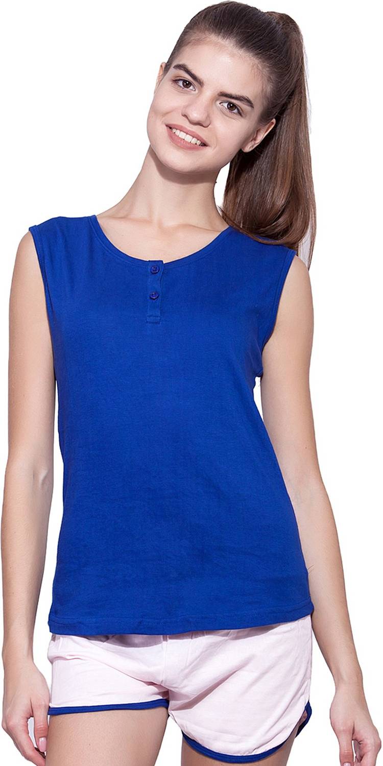 Ap'pulse Casual Sleeveless Solid Women Blue Top