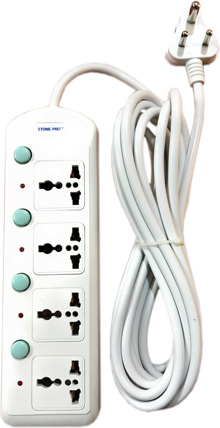 Image of STONE-PRO 4 Socket 4.8 Meter 10 Amp 250V ~ 2500W MAX, Adaptable to standard plugs of all countries. Individual Switch Flex box, Spike Buster 4 Socket Surge Protector Three Pin Socket 4 Socket Extension Boards