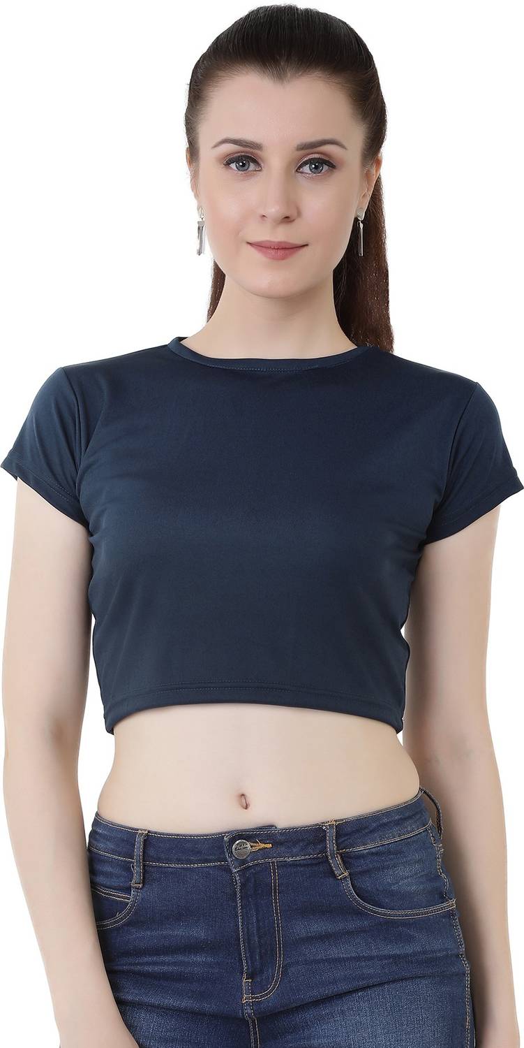 Chimpaaanzee Casual Regular Sleeve Solid Women Dark Blue Top