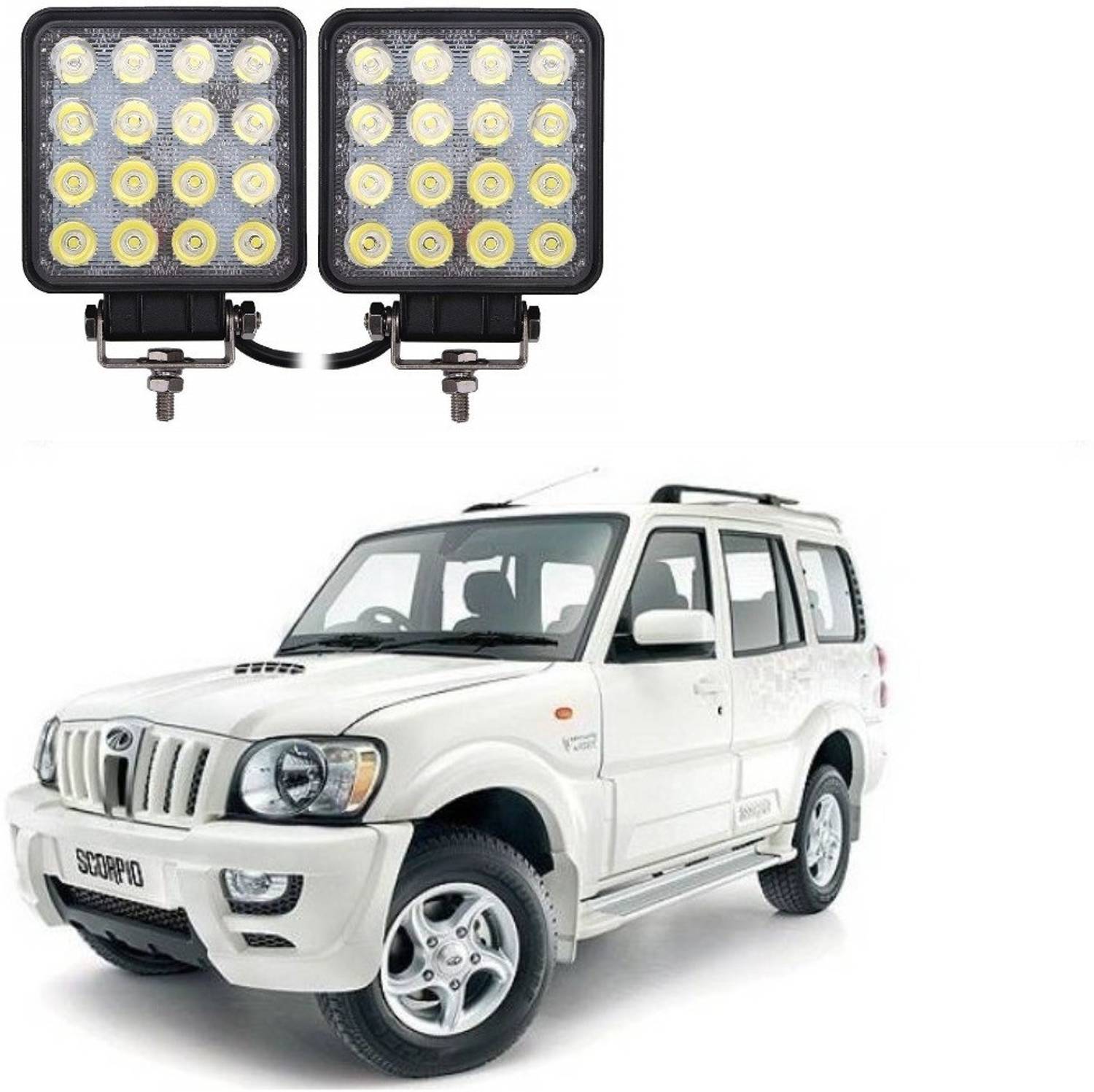 ARN Squ r Sh p S xt n L d (24W) F g L ght F r Sc rp Headlight Car, Motorbike LED for Mahindra (24 V, 48 W)